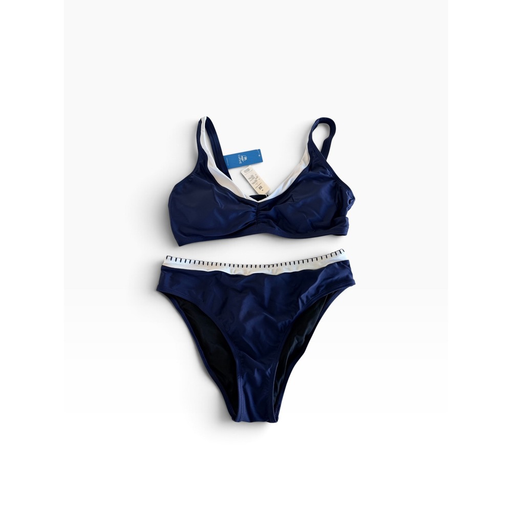 Cupshe Navy Blue White Trim Bikini Set Two Piece Swimsuit M CAA12C5L034UC